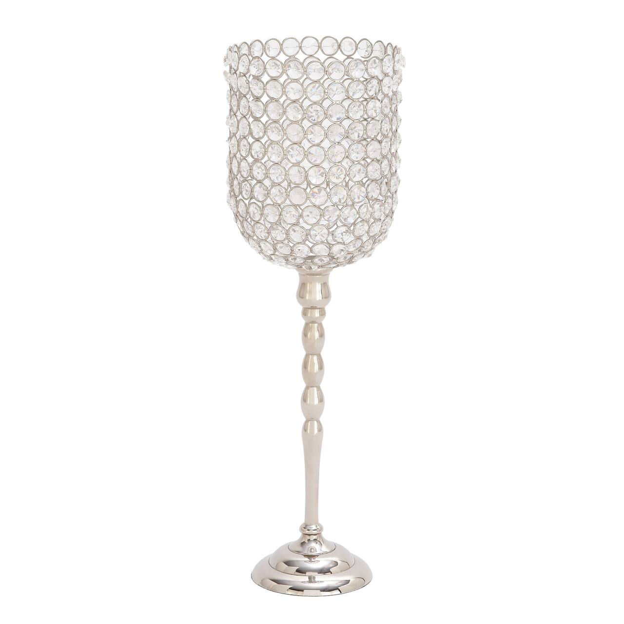 Clear Aluminum and Crystal Glam Candle Holder, 19" x 6" x 6"